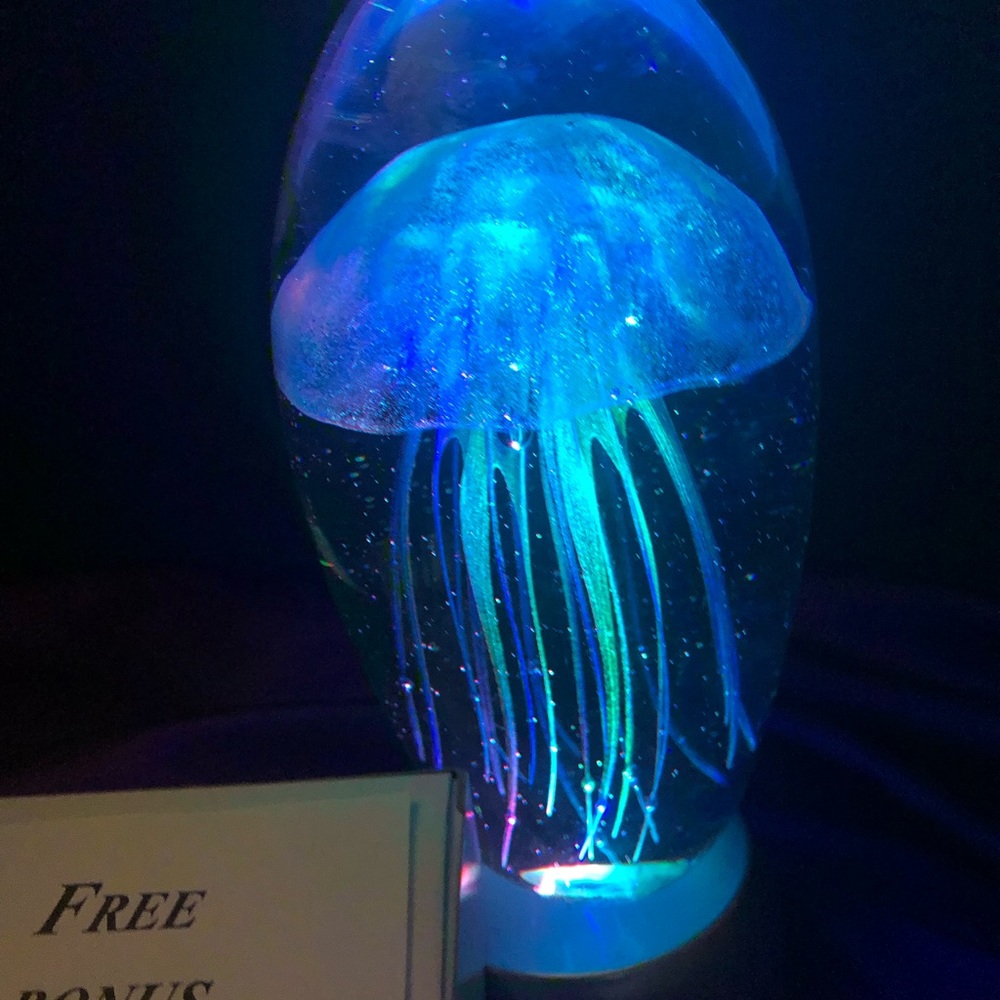 Large dark blue jelly fish light and extra light include.better than lava lamp